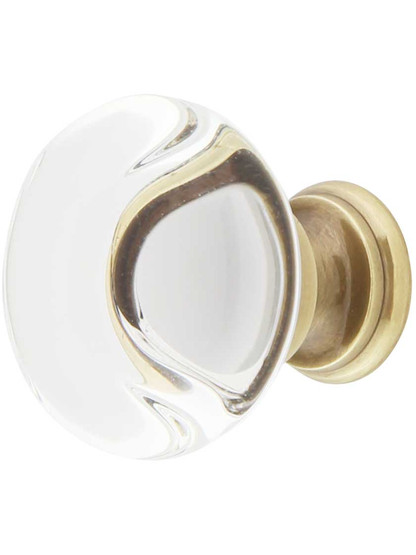 Providence Crystal Glass Cabinet Knob - 1 3/8 inch Diameter in Antique Brass.
